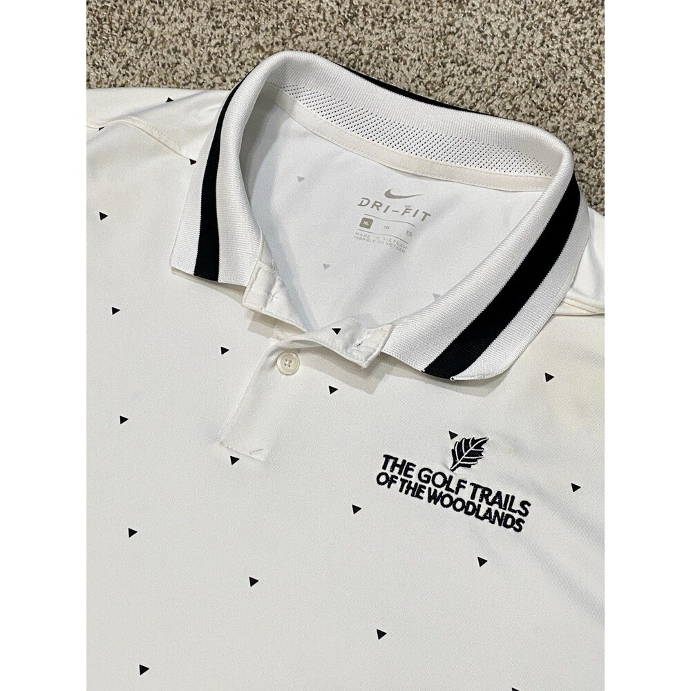 Nike Dri-Fit Performance Golf Polo Shirt Mens XL White Woodlands Geometric